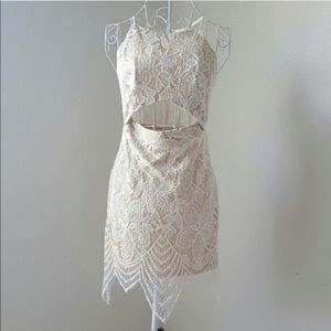 White Lace Cut-Out Halter Tank Dress - Small